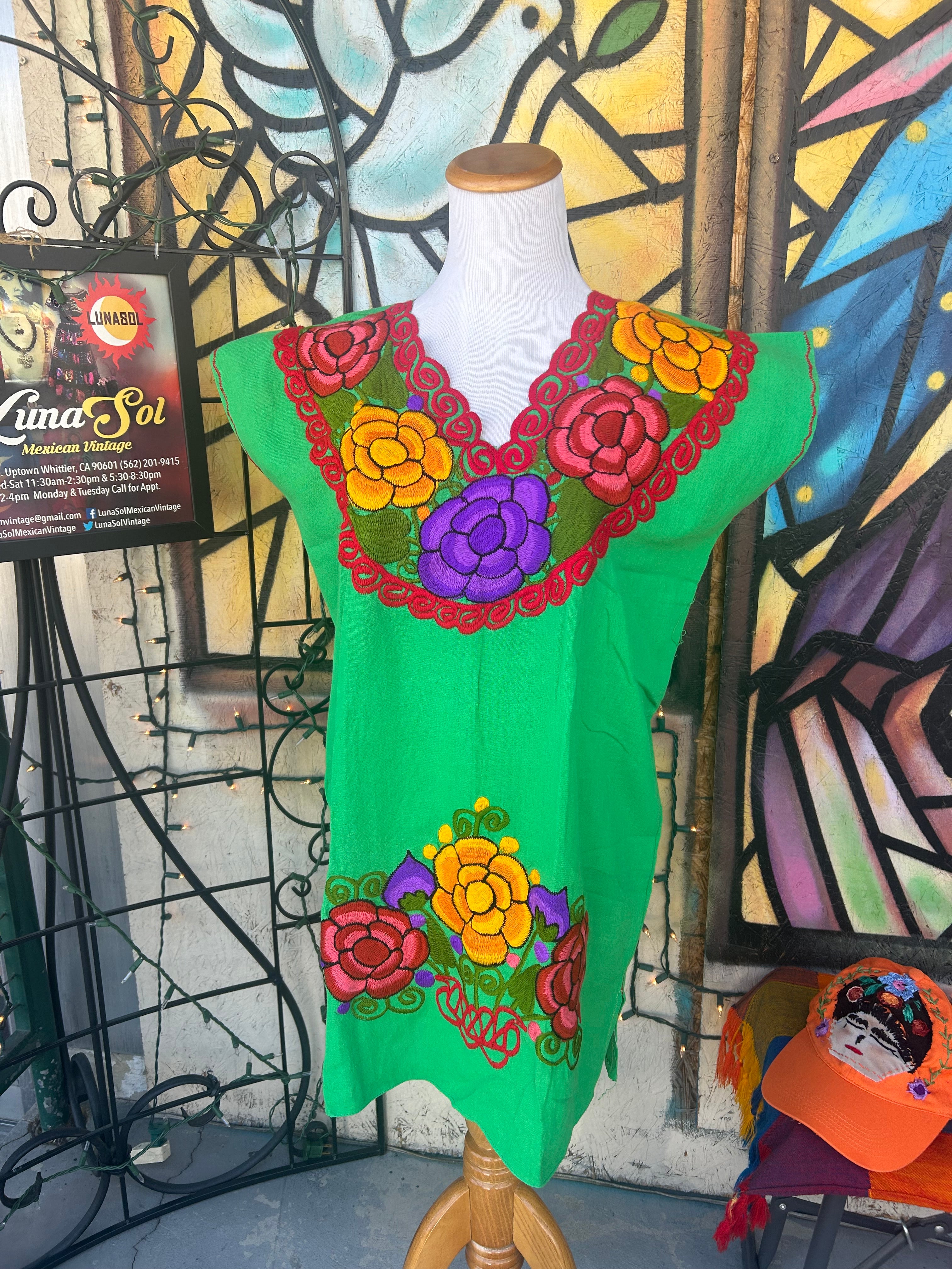 Women's Mexican Embroidered Short Huipil Dress – LunaSol