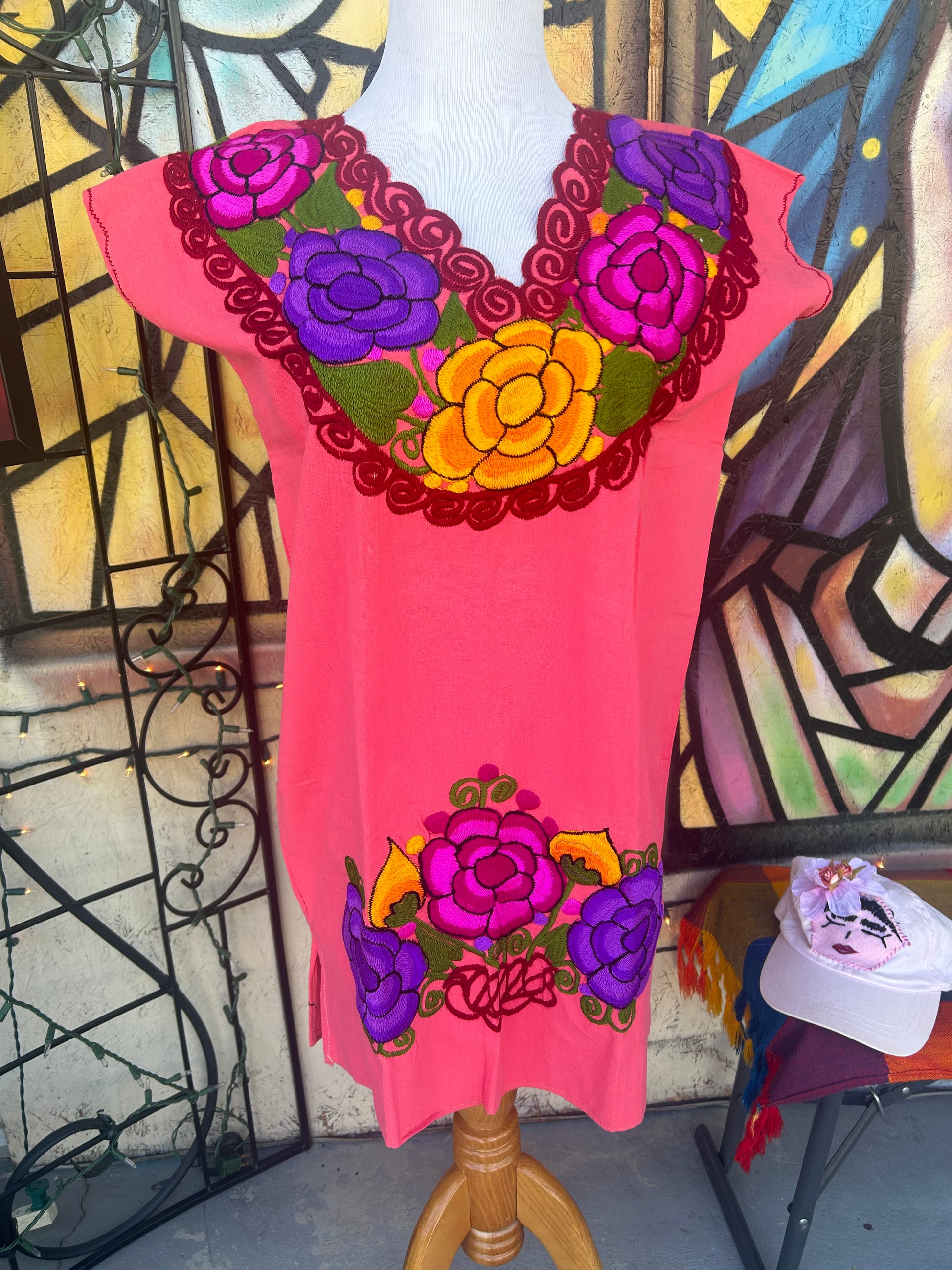 Womens Mexican Embroidered Short Huipil Dress Womens Mexican Embroidered Short Huipil Dress