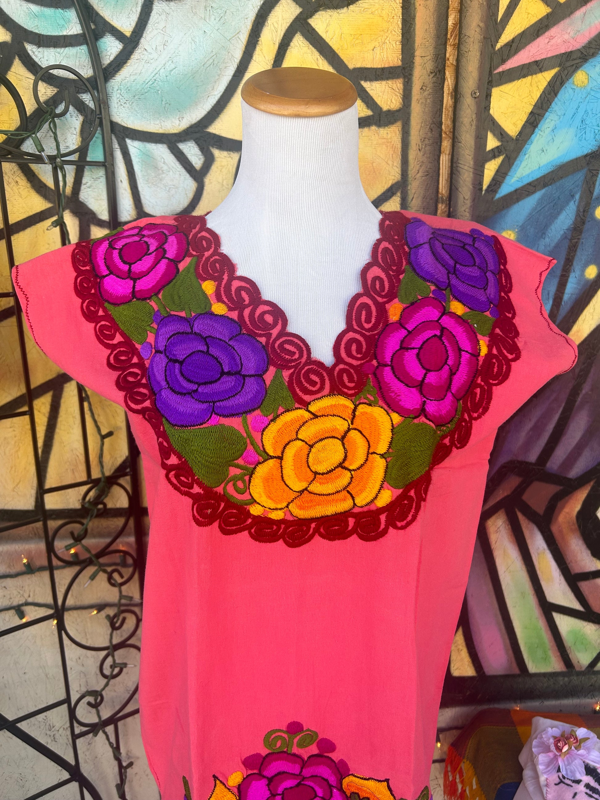 Women's Mexican Embroidered Short Huipil Dress LunaSol Women's Mexican Embroidered Short Huipil Dress LunaSol