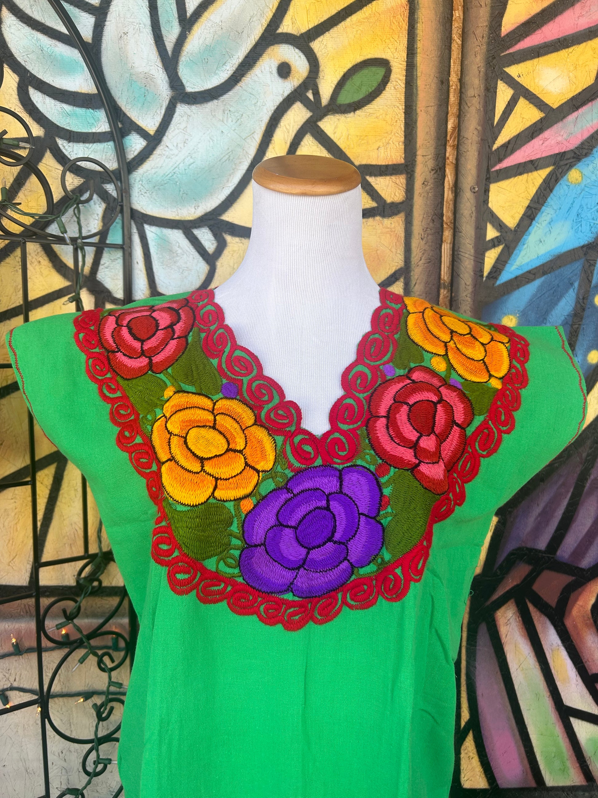 mexican embroidered tunic dress De La Rosa Floral Embroidered Mexican Dress- Vestido Mexicano Bordado